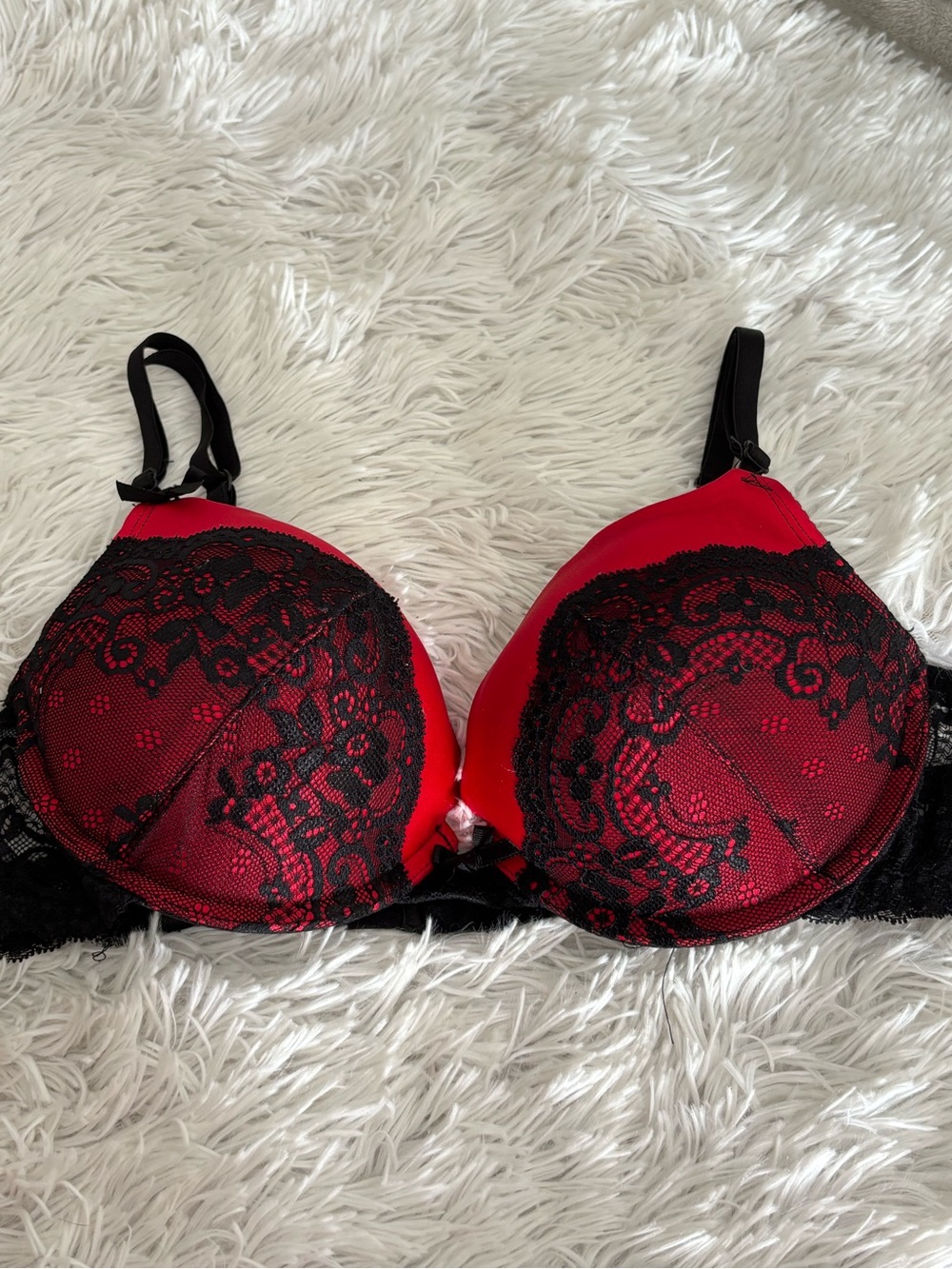 Red Lace Push-Up Bra with Black Overlay